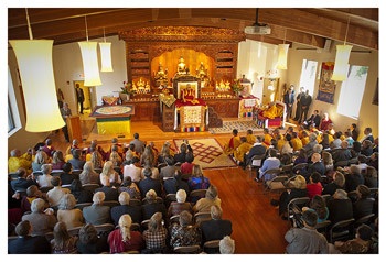 His Holiness the Dalai Lama addressing guests at the Drepung Loseling Monastery blessing ceremony in Atlanta on October 16th, 2010. Photo/Clay Walker