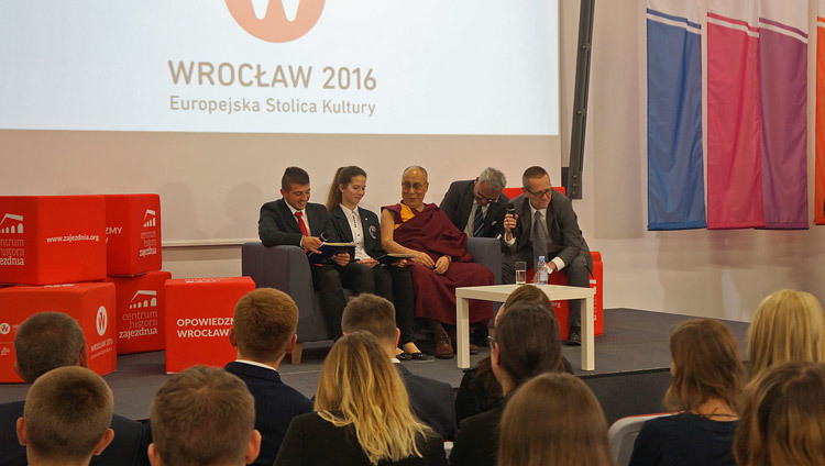 His Holiness the Dalai Lama at the Depot History Centre in Wroclaw, Poland on September 20, 2016. Photo/Jeremy Russell/OHHDL
