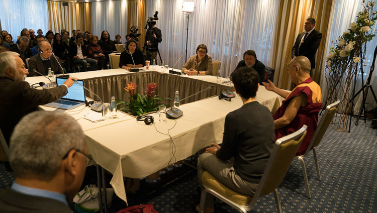 His Holiness the Dalai Lama and Russian intellectuals meeting in Riga, Latvia on October 12, 2016. Photo/Tenzin Choejor/OHHDL