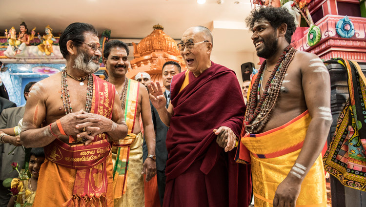 His Holiness the Dalai Lama visiting a Hindu Temple at the House of Religions in Bern, Switzerland on October 12, 2016. Photo/Manuel Bauer