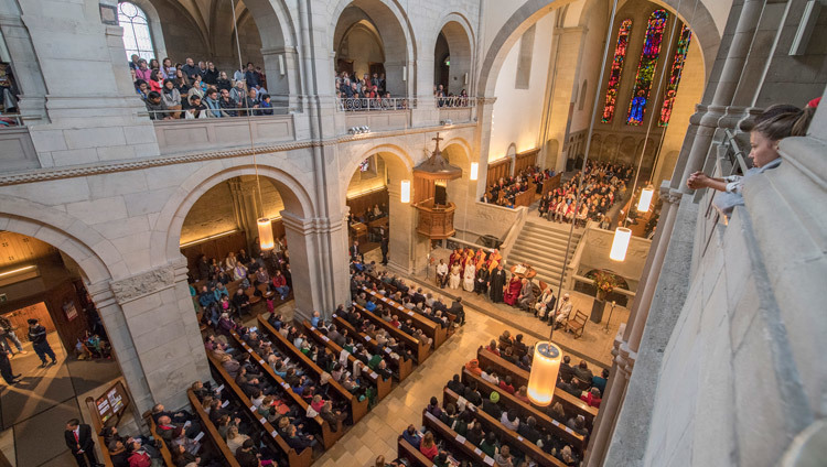 A View of Grossmuenster Church during inter-faith prayers for world peace with His Holiness the Dalai Lama in Zurich, Switzerland on October 15, 2016. Photo/Manuel Bauer