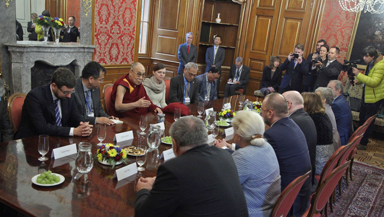 His Holiness the Dalai Lama meeting with Parliamentarians of the Christian and Democratic Union - Czechoslovak People's Party at the Ministry of Culture in Prague, Czech Republic on October 18, 2016. Photo/Ondrej Besperat