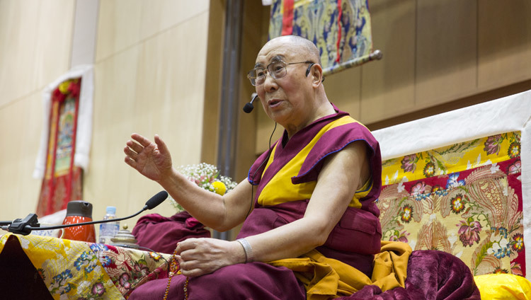 His Holiness the Dalai Lama speaking during the second day of his three day teaching in Osaka, Japan on November 12, 2016. Photo/Jigme Choephel