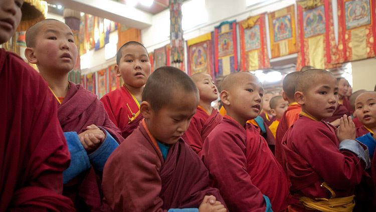 Young monks waiting for His Holiness the Dalai Lama to arrive at Yiga Choeling Dratsang in Ulannbaatar, Mongolia on November 19, 2016. Photo/Igor Yanchoglov