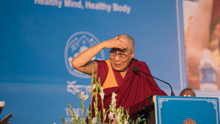 His Holiness the Dalai Lama speaking at Tyagaraj Stadium in New Delhi, India on December 9, 2016. Photo/Tenzin Choejor/OHHDL