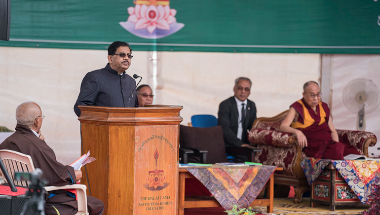 Karnataka Home Minister Dr G Parameshwara speaking at the Dalai Lama Institute for Higher Education in Bengaluru, Karnataka, India on December 14, 2016. Photo/Tenzin Choejor/OHHDL