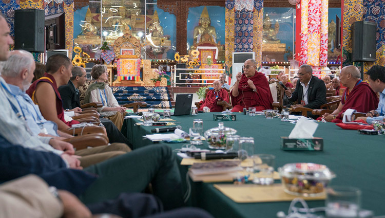 His Holiness the Dalai Lama commenting on anthropologist Carol Worthman's presentation at the Emory Tibet Symposium at Drepung Loseling in Mundgod, Karnataka, India on December 18, 2016. Photo/Tenzin Choejor/OHHDL