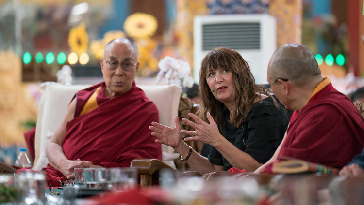 Kimberly Schonert-Reichl commenting during the final session on secular ethics at the Tibet Emory Symposium in Mundgod, Karnataka, India on December 20, 2016. Photo/Tenzin Choejor/OHHDL