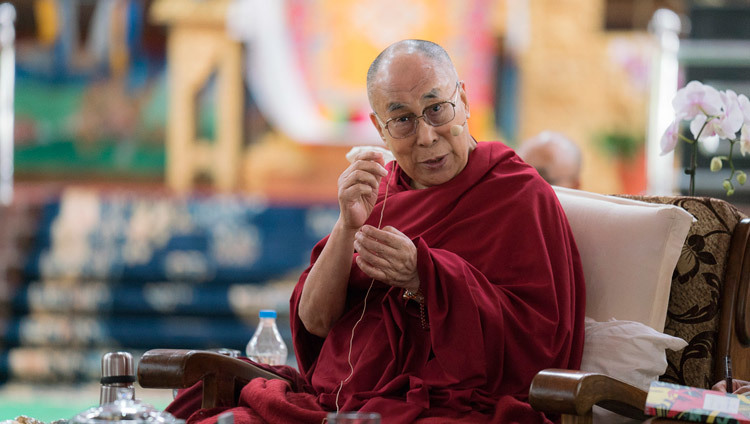 His Holiness the Dalai Lama delivering his closing remarks at the end of the Tibet Emory Symposium at Drepung Loseling in Mundgod, Karnataka, India on December 20, 2016. Photo/Tenzin Choejor/OHHDL