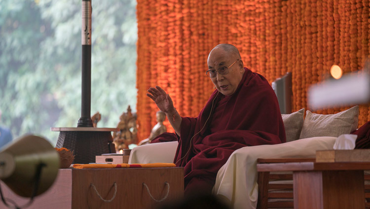 His Holiness the Dalai Lama speaking at the Vidyaloke teachings in New Delhi, India on February 3, 2017. Photo/Tenzin Choejor/OHHDL
