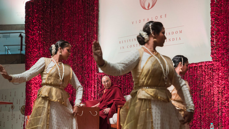 Dancers performing a Kathak dance at the start of His Holiness the Dalai Lama's inaugural Vidyaloke public talk at Talkatora Stadium in New Delhi, India on February 5, 2017. Photo/Tenzin Choejor/OHHDL