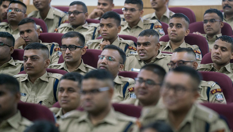 IPS officer trainees listening to His Holiness the Dalai Lama at the Sardar Vallabhbhai Patel National Police Academy in Hyderabad, Telangana, India on February 11, 2017. Photo by Tenzin Choejor/OHHDL