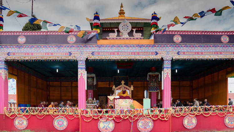 A view of the pavilion at Buddha Park, venue for His Holiness the Dalai Lama's teaching in Bomdila, AP, India on April 5, 2017. Photo by Tenzin Choejor/OHHDL