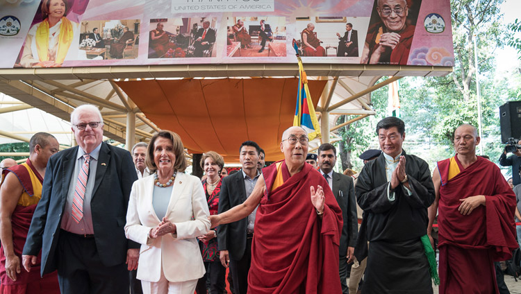 Members of the bipartisan US Congressional Delegation, His Holiness the Dalai Lama and President of the Central Tibetan Administration Dr Lobsang Sangay arriving at the Tsuglagkhang courtyard to attend a public reception in Dharamsala, HP, India on May 10, 2017. Photo by Tenzin Choejor/OHHDL Members of the bipartisan US Congressional Delegation, His Holiness the Dalai Lama and President of the Central Tibetan Administration Dr Lobsang Sangay arriving at the Tsuglagkhang courtyard to attend a public reception in Dharamsala, HP, India on May 10, 2017. Photo by Tenzin Choejor/OHHDL