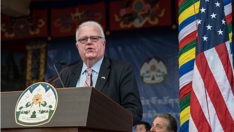 Representative Jim Sensenbrenner speaking at the public reception for the bipartisan US Congressional Delegation at the Tsuglagkhang courtyard in Dharamsala, HP, India on May 10, 2017. Photo by Tenzin Choejor/OHHDL Representative Jim Sensenbrenner speaking at the public reception for the bipartisan US Congressional Delegation at the Tsuglagkhang courtyard in Dharamsala, HP, India on May 10, 2017. Photo by Tenzin Choejor/OHHDL