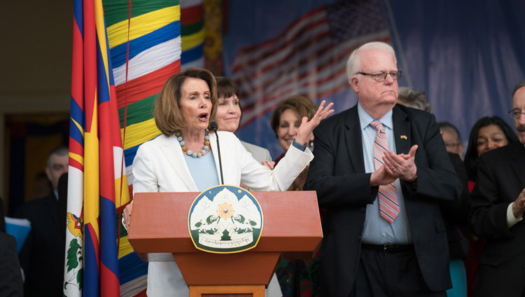 Representative Nancy Pelosi speaking at the public reception for the bipartisan US Congressional Delegation at the Tsuglagkhang courtyard in Dharamsala, HP, India on May 10, 2017. Photo by Tenzin Choejor/OHHDL Representative Nancy Pelosi speaking at the public reception for the bipartisan US Congressional Delegation at the Tsuglagkhang courtyard in Dharamsala, HP, India on May 10, 2017. Photo by Tenzin Choejor/OHHDL
