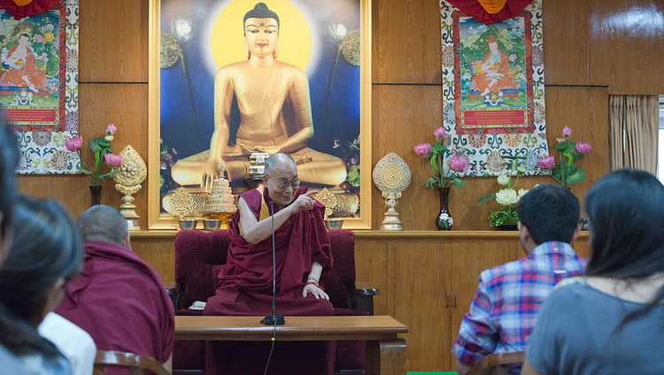 His Holiness the Dalai Lama speaking to students at his residence in Dharamsala, HP, India on May 19, 2017. Photo by Tenzin Phuntsok/OHHDL