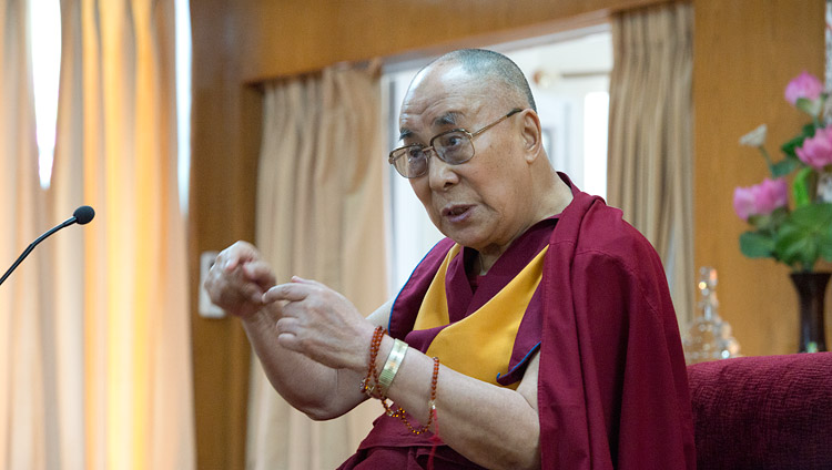 His Holiness the Dalai Lama speaking to a group of students at his residence in Dharamsala, HP, India on May 19, 2017. Photo by Tenzin Phuntsok/OHHDL