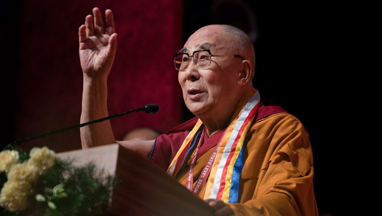 His Holiness the Dalai Lama speaking at the State Level Seminar on ‘Social Justice and Dr BR Ambedkar’ in Bengaluru, Karnataka, India on May 23, 2017. Photo by Tenzin Choejor/OHHDL