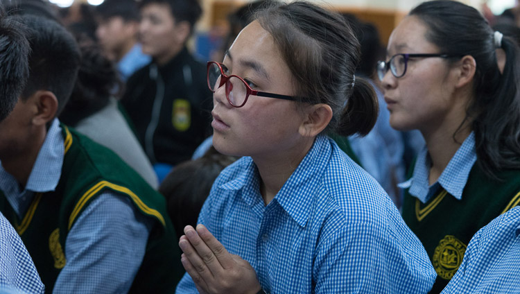 Tibetan students listening to His Holiness the Dalai Lama on the final day of his three day teaching for Tibetan youth at the Main Tibetan Temple in Dharamsala, HP, India on June 7, 2017. Photo by Tenzin Choejor/OHHDL