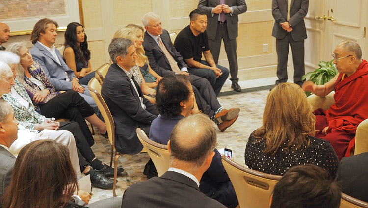 His Holiness the Dalai Lama speaking to Orange County business leaders in Newport Beach, CA, USA on June 20, 2017. Photo by Jeremy Russell/OHHDL