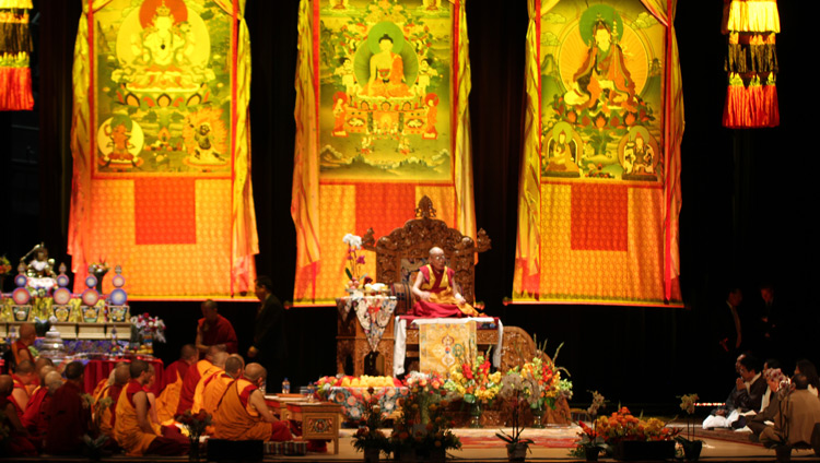 A view of the stage at the Convention Center during His Holiness the Dalai Lama's meeting with the Tibetan community in Minneapolis, MN, USA on June 24, 2017. Photo by Tenzin Phuntsok Waleag