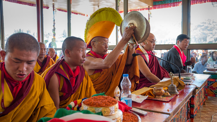 The chant masters leading prayers during the long-life offering for His Holiness the Dalai Lama at the Shiwatsel teaching ground in Leh, Ladakh, J&K, India on July 6, 2017. Photo by Tenzin Choejor/OHHDL