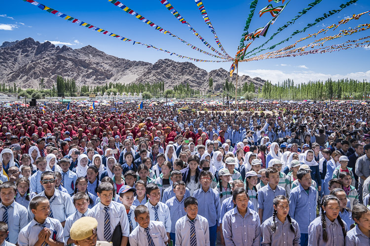 A view of the crowd attending celebrations in honor of His Holiness the Dalai Lama's 82nd birthday at the Shiwatsel teaching ground in Leh, Ladakh, J&K, India on July 6, 2017. Photo by Tenzin Choejor/OHHDL A view of the crowd attending celebrations in honor of His Holiness the Dalai Lama's 82nd birthday at the Shiwatsel teaching ground in Leh, Ladakh, J&K, India on July 6, 2017. Photo by Tenzin Choejor/OHHDL