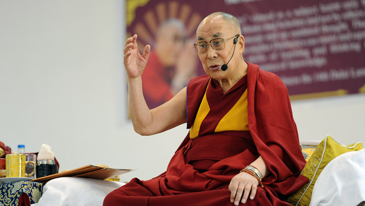 His Holiness the Dalai Lama speaking to 1600 students at Ladakh Public School in Leh, Ladakh, J&K, India on July 8, 2017. Photo by Lobsang Tsering/OHHDL His Holiness the Dalai Lama speaking to 1600 students at Ladakh Public School in Leh, Ladakh, J&K, India on July 8, 2017. Photo by Lobsang Tsering/OHHDL