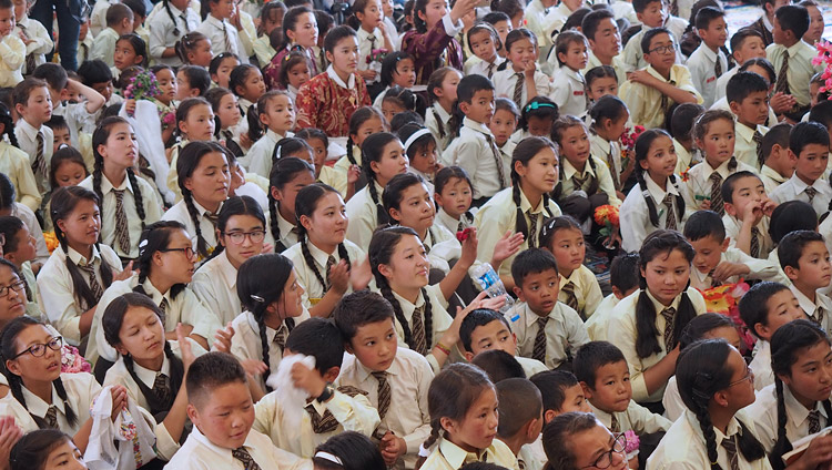 Some of the 1600 students listening to His Holiness the Dalai Lama at Ladakh Public School in Leh, Ladakh, J&K, India on July 8, 2017. Photo by Jeremy Russell/OHHDL