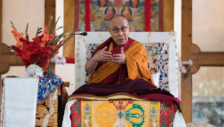 His Holiness the Dalai Lama speaking to the crowd during his teaching in Sumur, Nubra Valley, J&K, India on July 14, 2017. Photo by Tenzin Choejor/OHHDL