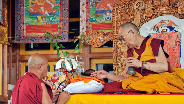 His Holiness the Dalai Lama giving the Avalokiteshvara Empowerment in Padam, Zanskar, J&K, India on July 17, 2017. Photo by Lobsang Tsering/OHHDL
