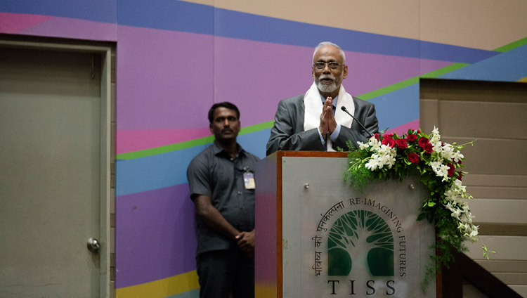 Prof S Parasuraman welcoming the audience to the launch of the Secular Ethics for Higher Education course at Tata Institute of Social Sciences in Mumbai, India on August 14, 2017. Photo by Tenzin Choejor/OHHDL Prof S Parasuraman welcoming the audience to the launch of the Secular Ethics for Higher Education course at Tata Institute of Social Sciences in Mumbai, India on August 14, 2017. Photo by Tenzin Choejor/OHHDL