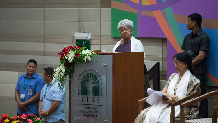 Dr Monica Sharma speaking at the launch of the Secular Ethics for Higher Education course at Tata Institute of Social Sciences in Mumbai, India on August 14, 2017. Photo by Tenzin Choejor/OHHDL