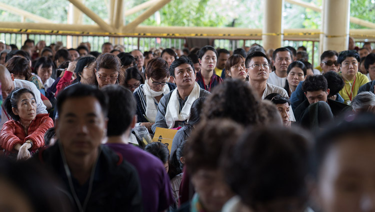 Some of the more than 8000 people attending the first day of His Holiness the Dalai Lama's teaching at the Tsuglagkang in Dharamsala, HP, India on August 29, 2017. Photo by Tenzin Choejor/OHHDL