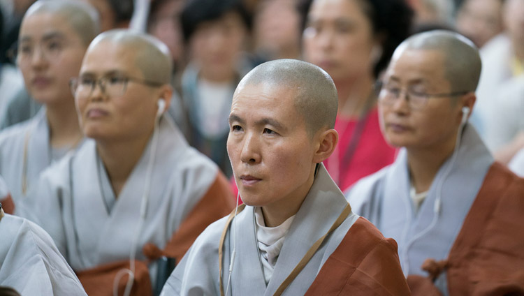 Members of the Korean monastic community attending the second day of His Holiness the Dalai Lama's teachings for SE Asians at the Tsuglagkhang in Dharamsala, HP, India on August 30, 2017. PHoto by Ven Lobsang Kunga/OHHDL