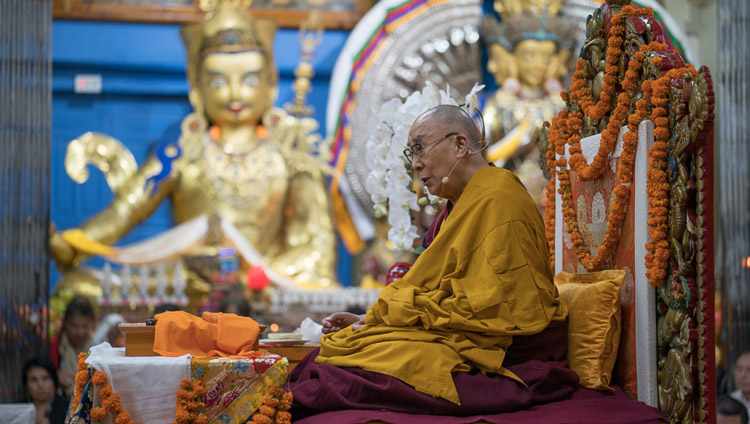 His Holiness the Dalai Lama speaking on the final day of his teaching for SE Asians at the Tsuglagkhang in Dharamsala, HP, India on September 1, 2017. Photo by Tenzin Choejor/OHHDL