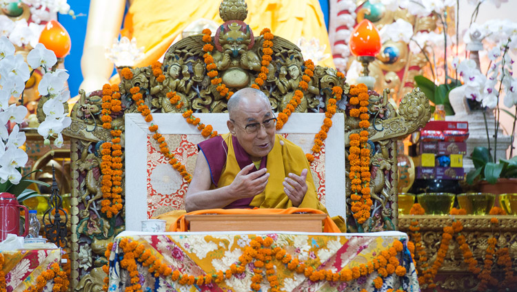 His Holiness the Dalai Lama speaking on the final day of his teaching for SE Asians at the Tsuglagkhang in Dharamsala, HP, India on September 1, 2017. Photo by Tenzin Choejor/OHHDL