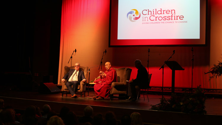 His Holiness the Dalai Lama speaking at the Millennial Forum in Derry, Northern Ireland, UK on September 10, 2017. Photo by Lorcan Doherty