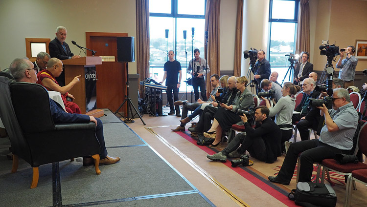 His Holiness the Dalai Lama speaking to members of the press in Derry, Northern Ireland, UK on September 11, 2017. Photo by Jeremy Russell/OHHDL