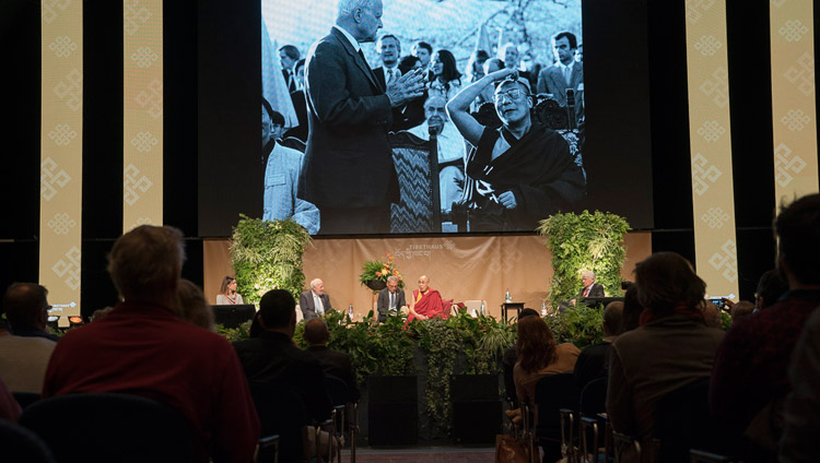 His Holiness the Dalai Lama during a tribute to German physicist and philosopher Carl Friedrich von Weizsäcker at the Jahrhunderthalle in Frankfurt, Germany on September 14, 2017. Photo by Tenzin Choejor His Holiness the Dalai Lama during a tribute to German physicist and philosopher Carl Friedrich von Weizsäcker at the Jahrhunderthalle in Frankfurt, Germany on September 14, 2017. Photo by Tenzin Choejor