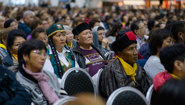 Members of the audience listening to His Holiness the Dalai Lama's teaching at Skonto Hall in Riga, Latvia on September 23, 2017. Photo by Tenzin Choejor