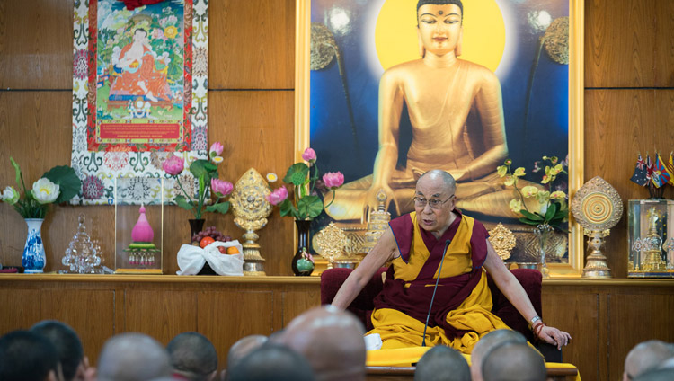  His Holiness the Dalai Lama speaking to members of the Tibetan Nuns Project, supporters and nuns during their meeting at his residence in Dharamsala, HP, India on October 4, 2017. Photo by Tenzin Choejor