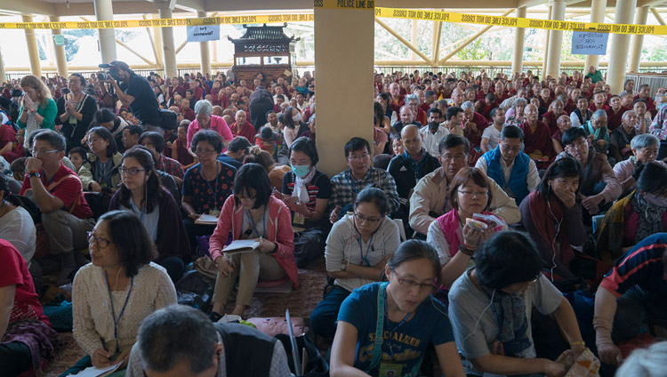 Some of the over 6000 people attending the third day of His Holiness the Dalai Lama's teachings requested by Taiwanese Buddhists at the Tsuglagkhang in Dharamsala, HP, India on October 5, 2017. Photo by Tenzin Choejor Some of the over 6000 people attending the third day of His Holiness the Dalai Lama's teachings requested by Taiwanese Buddhists at the Tsuglagkhang in Dharamsala, HP, India on October 5, 2017. Photo by Tenzin Choejor