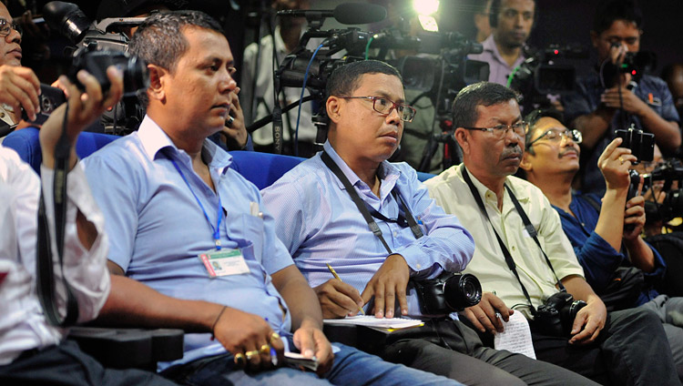 Members of the media listening to His Holiness the Dalai Lama during their meeting in Imphal, Manipur, India on October 18, 2017. Photo by Lobsang Tsering Members of the media listening to His Holiness the Dalai Lama during their meeting in Imphal, Manipur, India on October 18, 2017. Photo by Lobsang Tsering