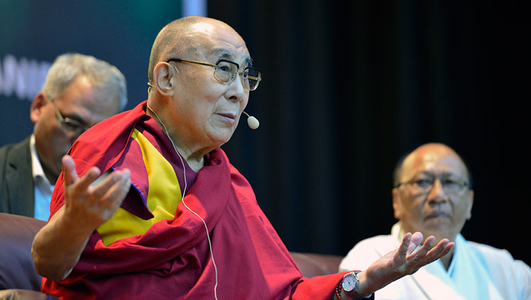 His Holiness the Dalai Lama speaking at the City Convention Center hall in Imphal, Manipur, India on October 18, 2017. Photo by Lobsang Tsering His Holiness the Dalai Lama speaking at the City Convention Center hall in Imphal, Manipur, India on October 18, 2017. Photo by Lobsang Tsering