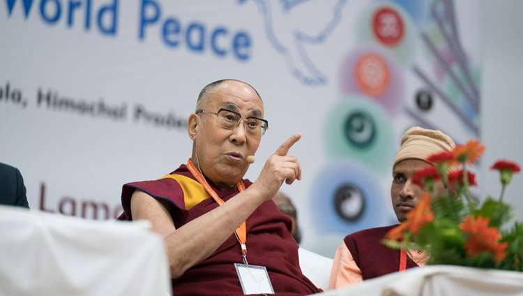 His Holiness the Dalai Lama addressing the audience at the conference on Science, Spirituality & World Peace at the Government Degree College in Dharamsala, HP, India on November 4, 2017. Photo by Tenzin Choejor