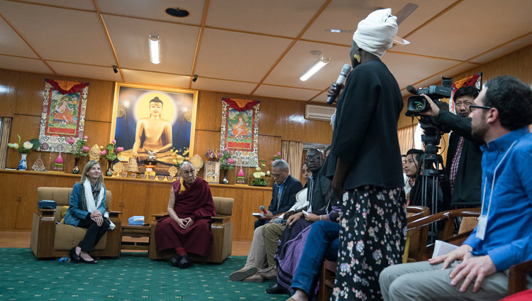 USIP Youth leaders introducing themselves to His Holiness the Dalai Lama at the start of their dialogue at his residence in Dharamsala, HP, India on November 6, 2017. Photo by Tenzin Choejor