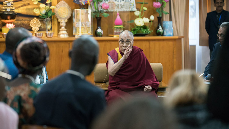 His Holiness the Dalai Lama delivering his opening remarks at the dialogue with USIP youth leaders at his residence in Dharamsala, HP, India on November 6, 2017. Photo by Tenzin Choejor