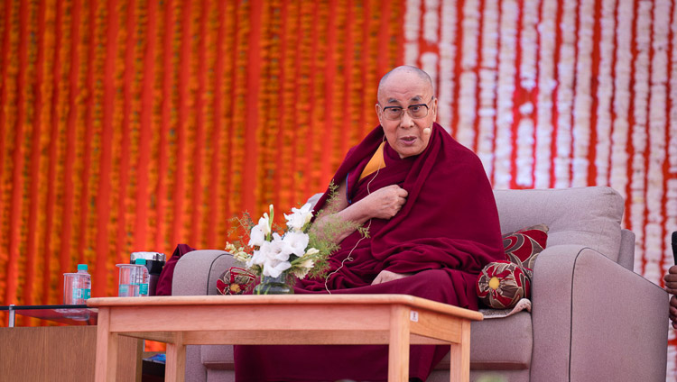 His Holiness the Dalai Lama speaking to students about Universal Values at Salwan Public School in Delhi, India on November 18, 2017. Photo by Tenzin Choejor